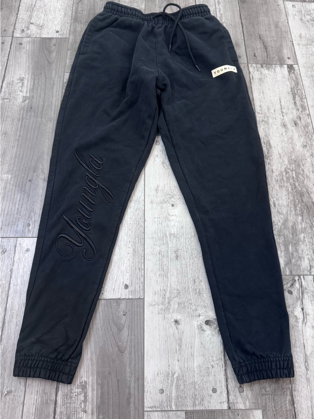YOUNGLA Joggers Men's Fleece Gym Sweatpants Black Small Athletic